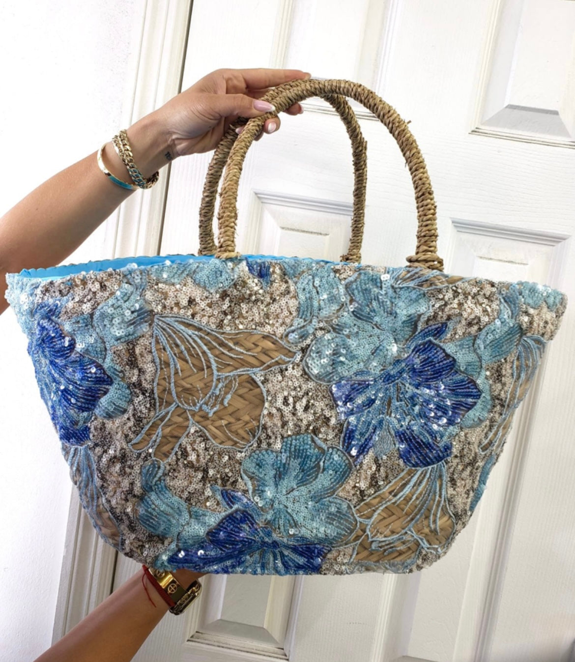 Linda Sparkle Wicker Natural Tote