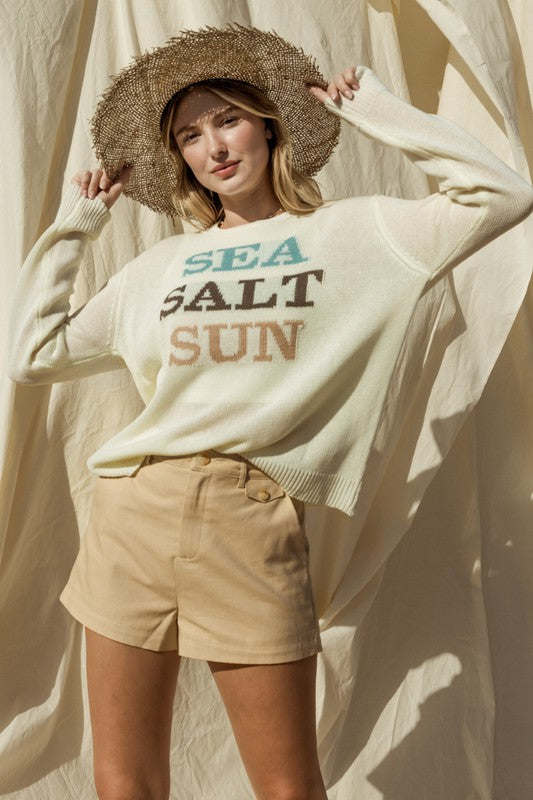 Round Neck Long Sleeve Sea Salt Sun Sweater * Online only-ships from warehouse