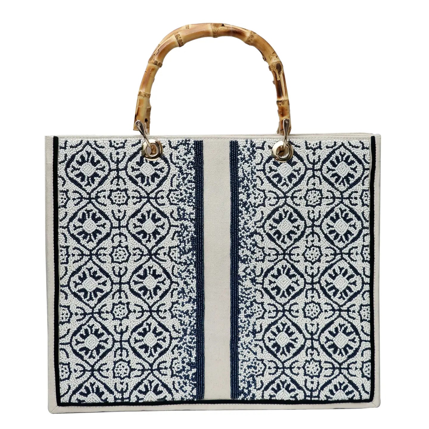 Custom Beaded Monogram Tote *Bamboo Handle