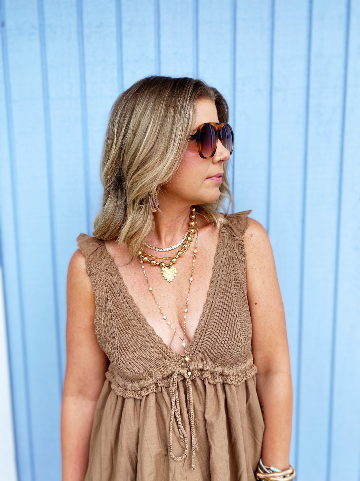 V Neck Crochet Mini Dress *FINAL SALE