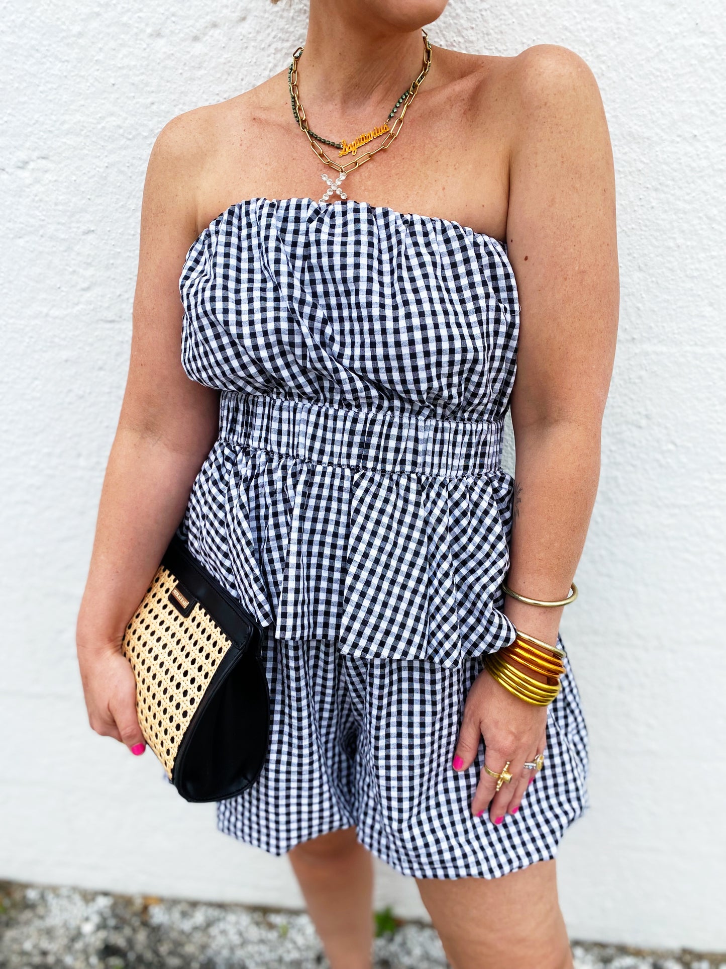 Gingham Tube Top and Shorts Set