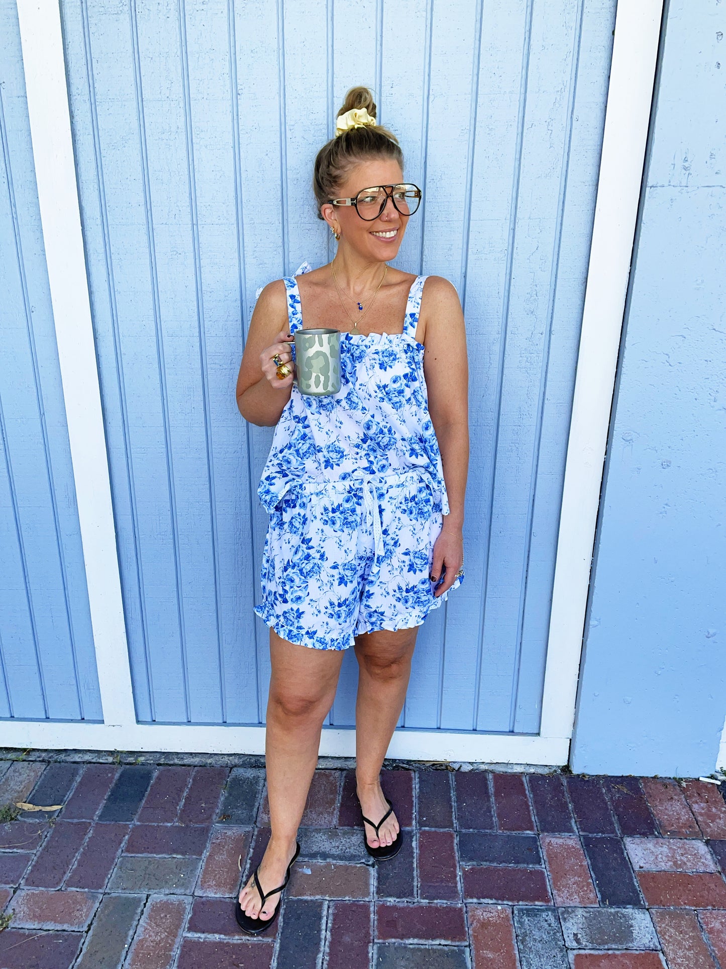 Blue & White Ruffe Pajamas