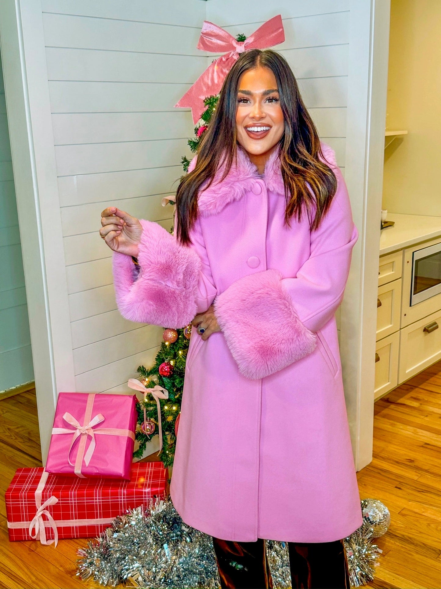 BuddyLove Carmine Faux Fur Trim Coat - Star Dust