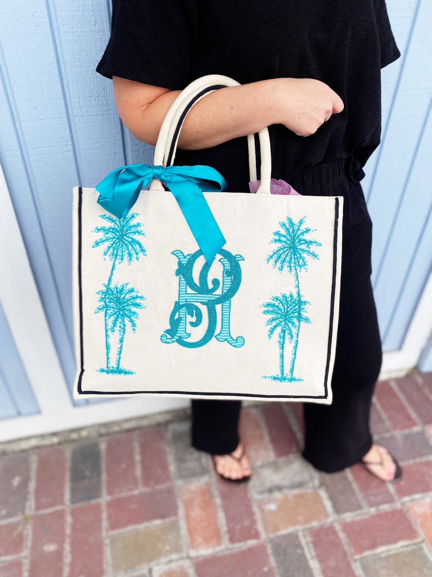 Custom Beaded Monogram Tote