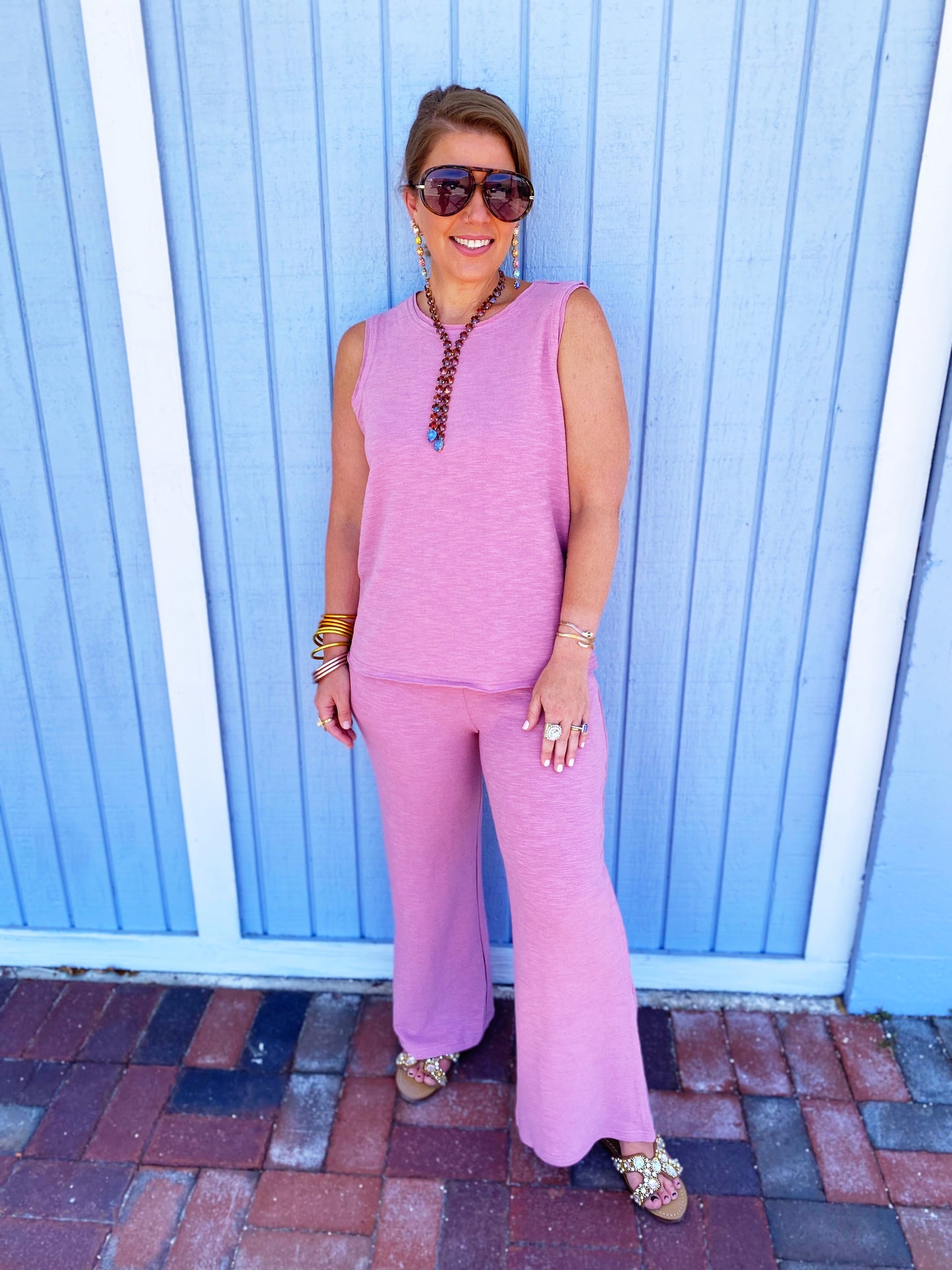 Lt Rose Cotton Slub Tank and Pants Set