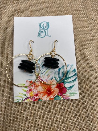 Hawaiian Gold Plated- Black Sea Glass Earrings