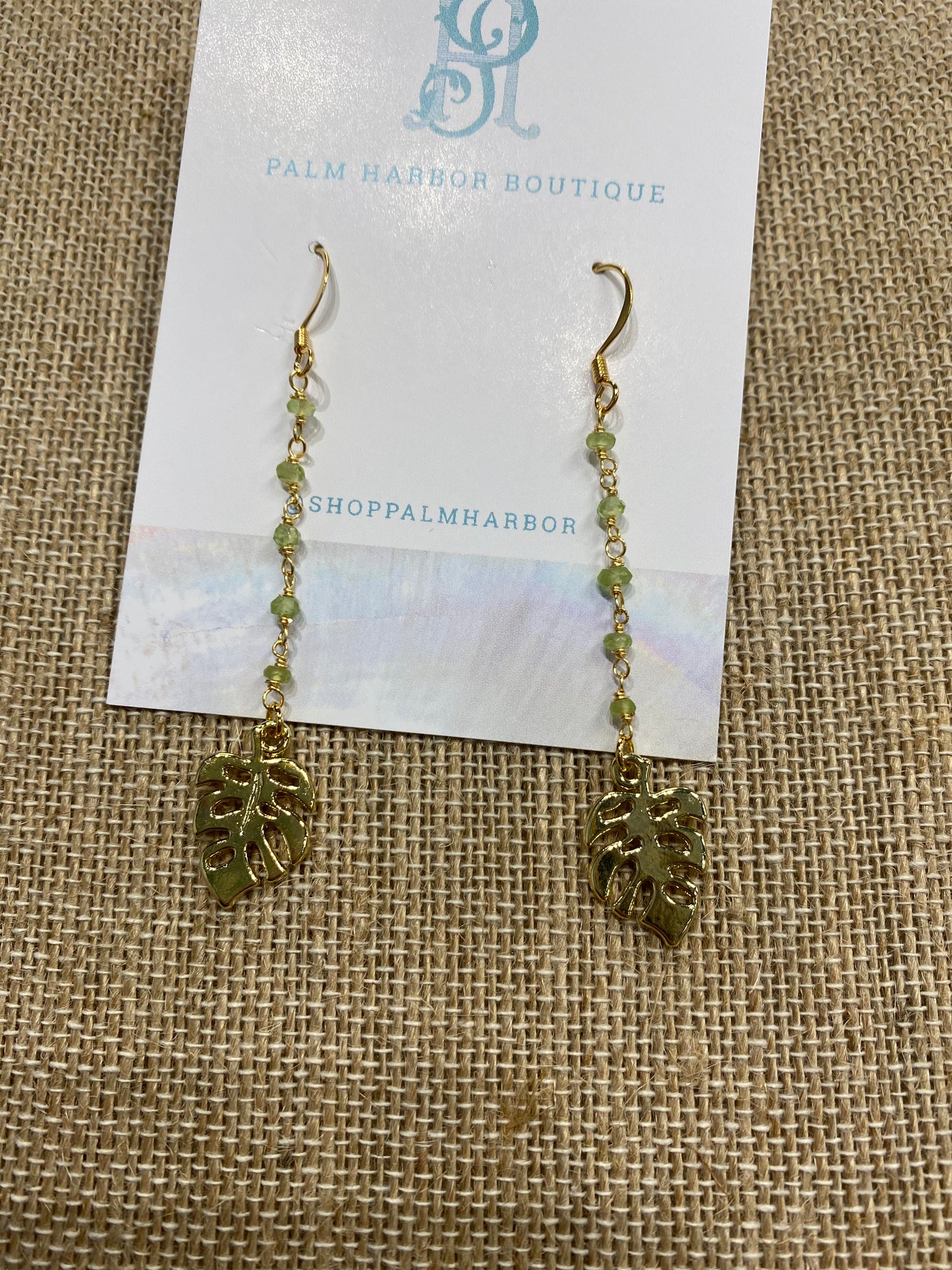 Hawaiian Gold Plated- Peridot Monstera Earrings