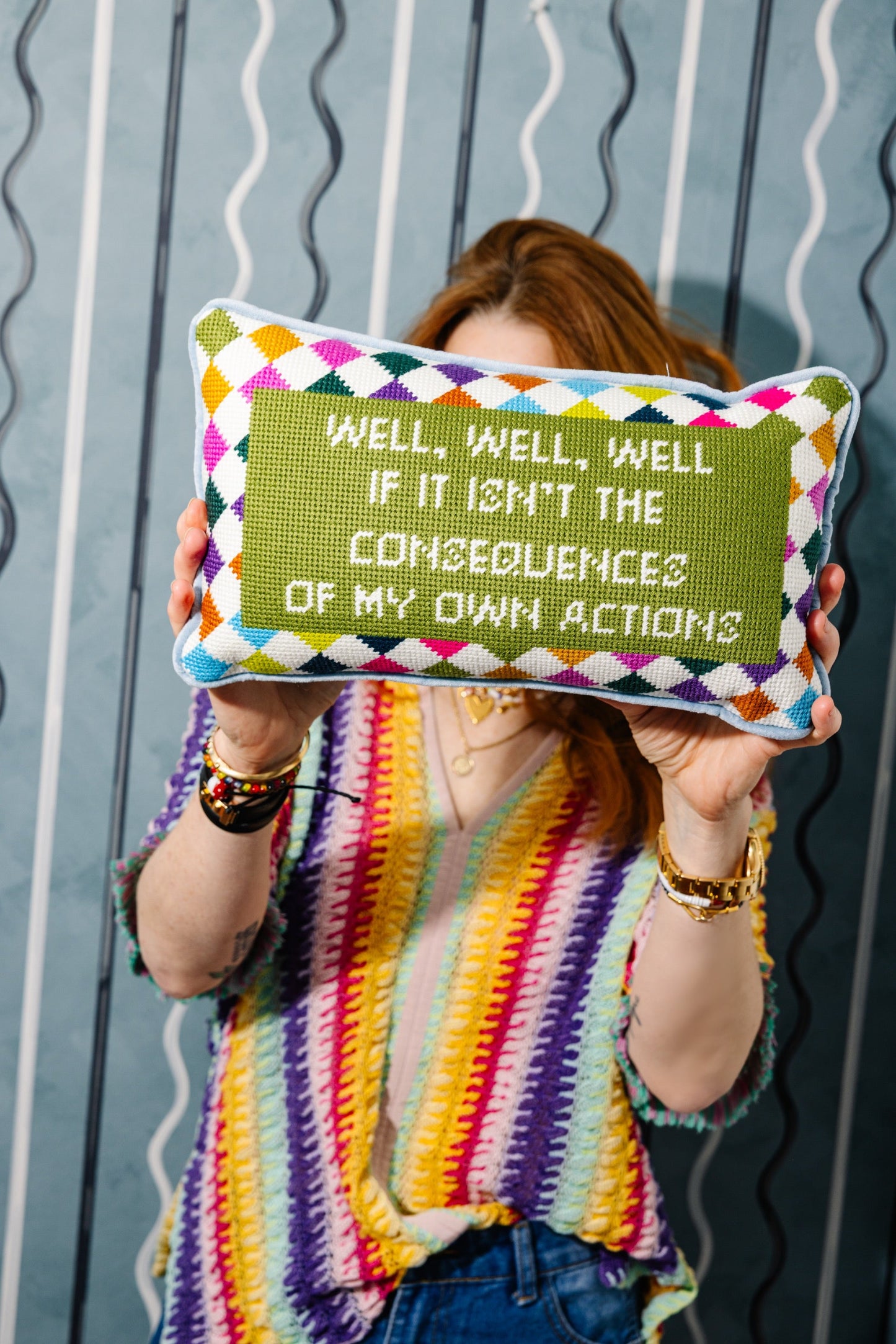 Well Well Well Needlepoint Pillow