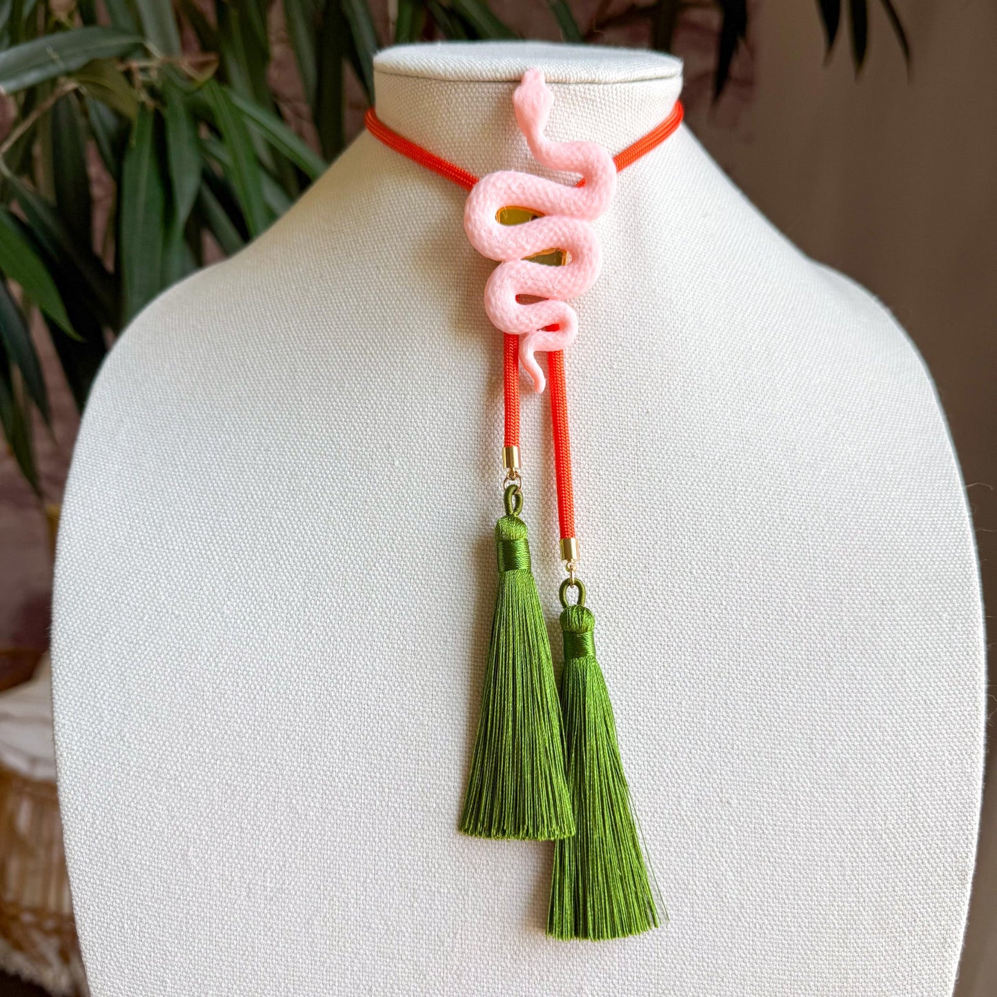 Snake Bolo Blush Pink with Solar Orange & Olive