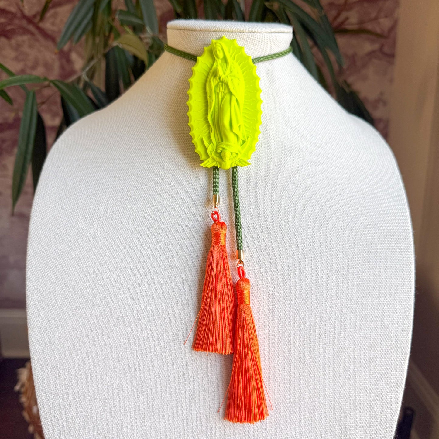 Our Lady of Glitterati Bolo Lime Green with Olive & Orange