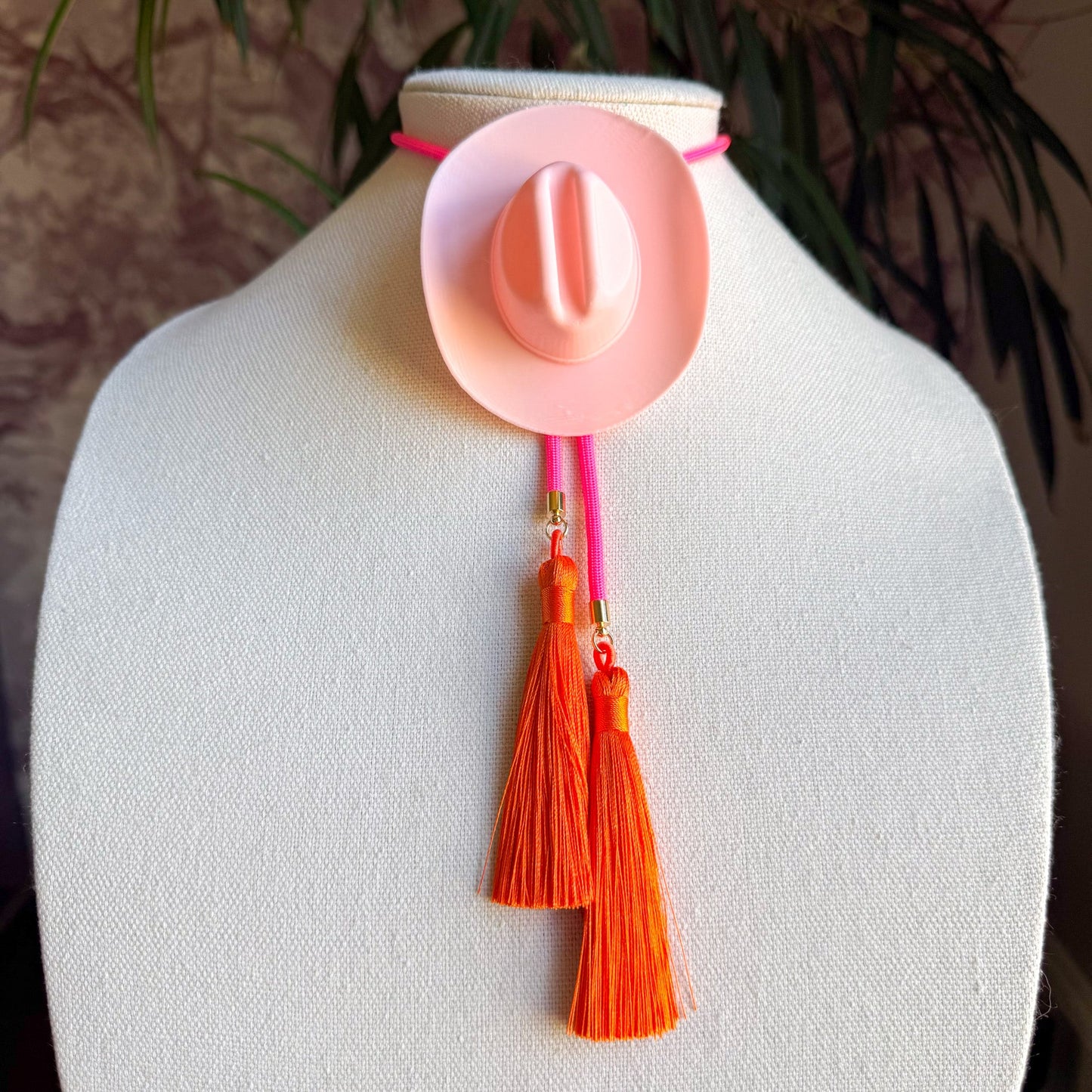 Cowboy Hat Bolo Blush Pink with Neon Pink & Orange