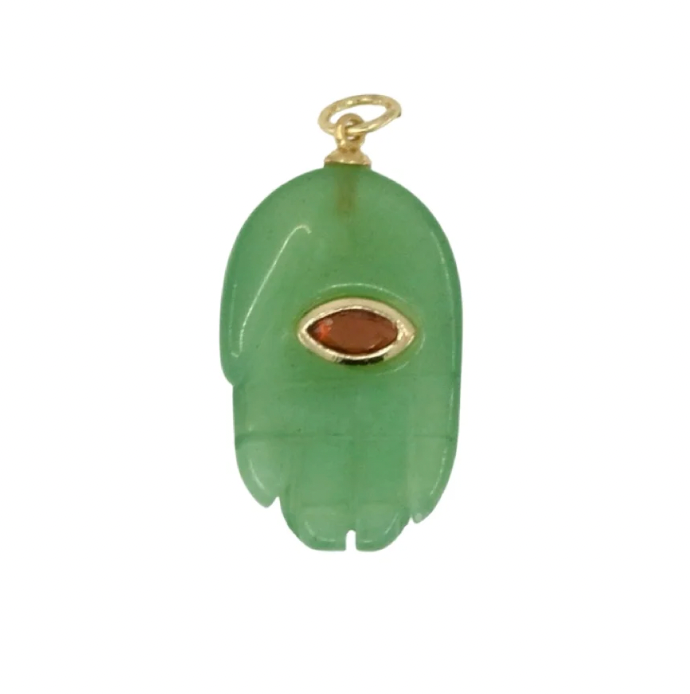 Natural Stone Hamsa Hand Pendant- Jade