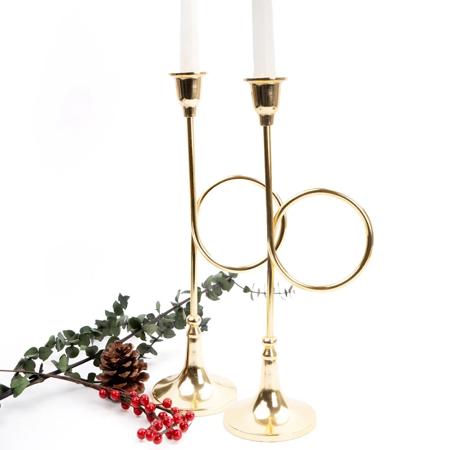 French Horn 2pc Candlestick Set - Large