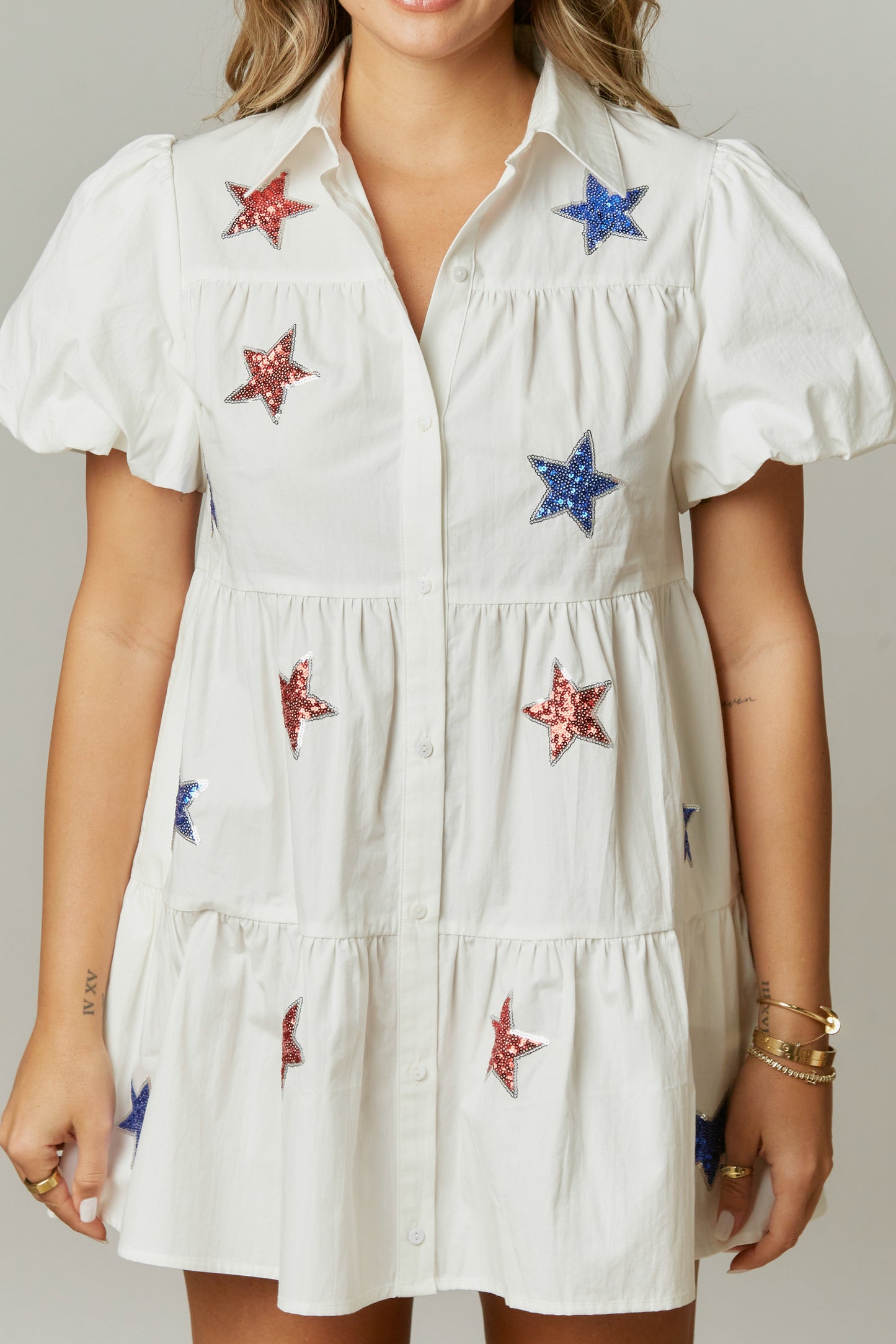 Starry Sequin Patch Mini Dress