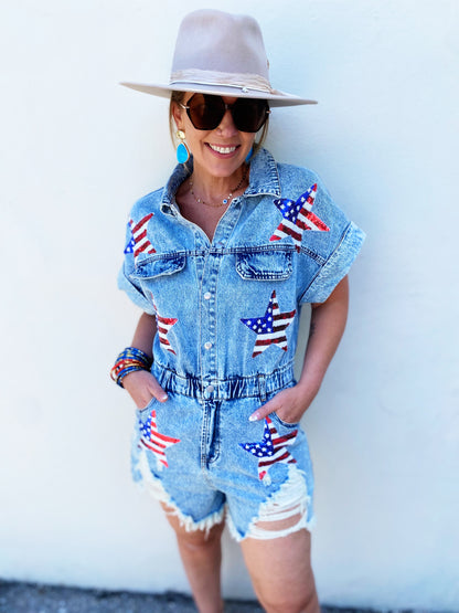 American Flag Washed Romper