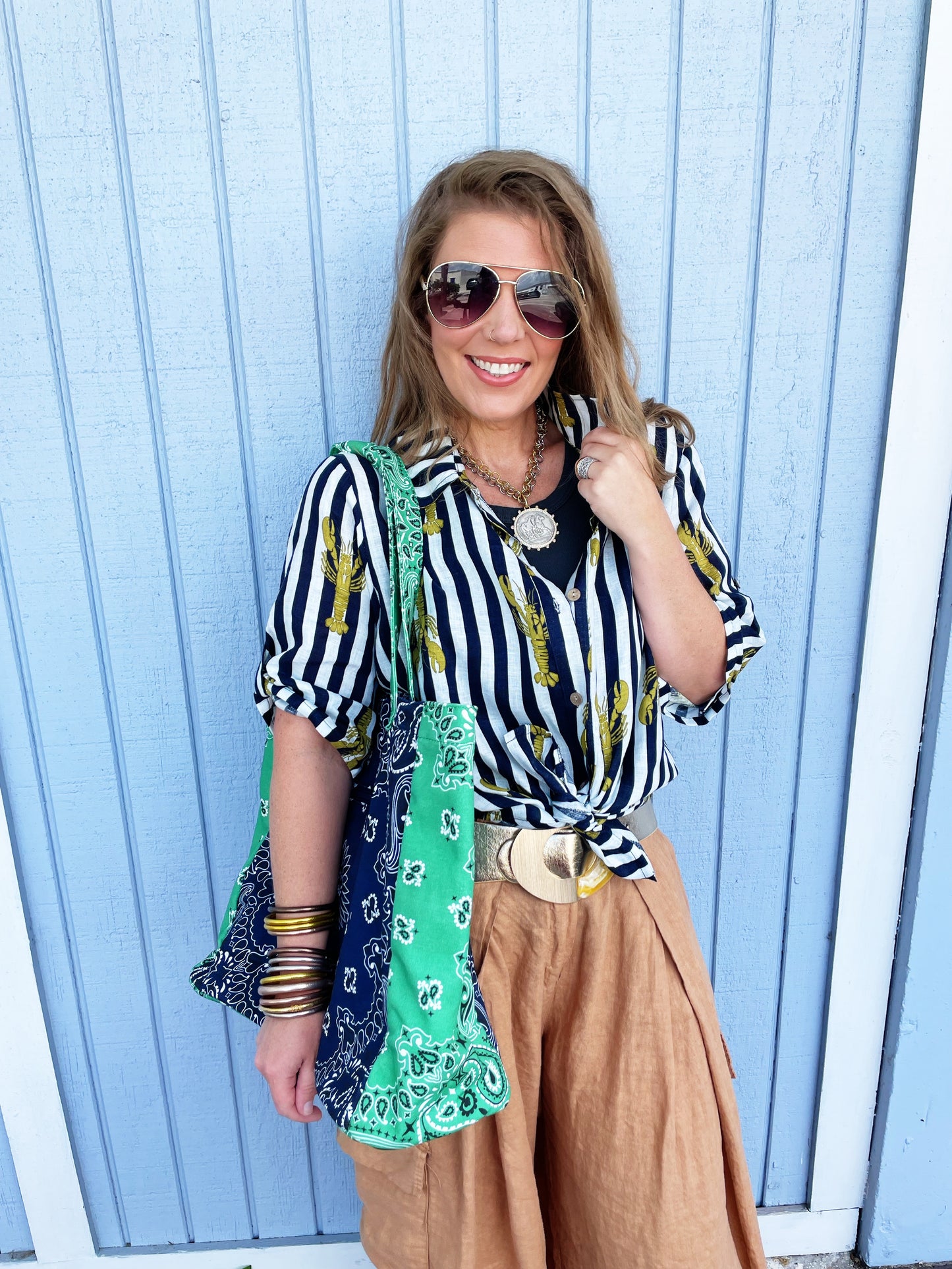 Bailey Bandana Tote Navy/Green (preorder shipping 6.2)