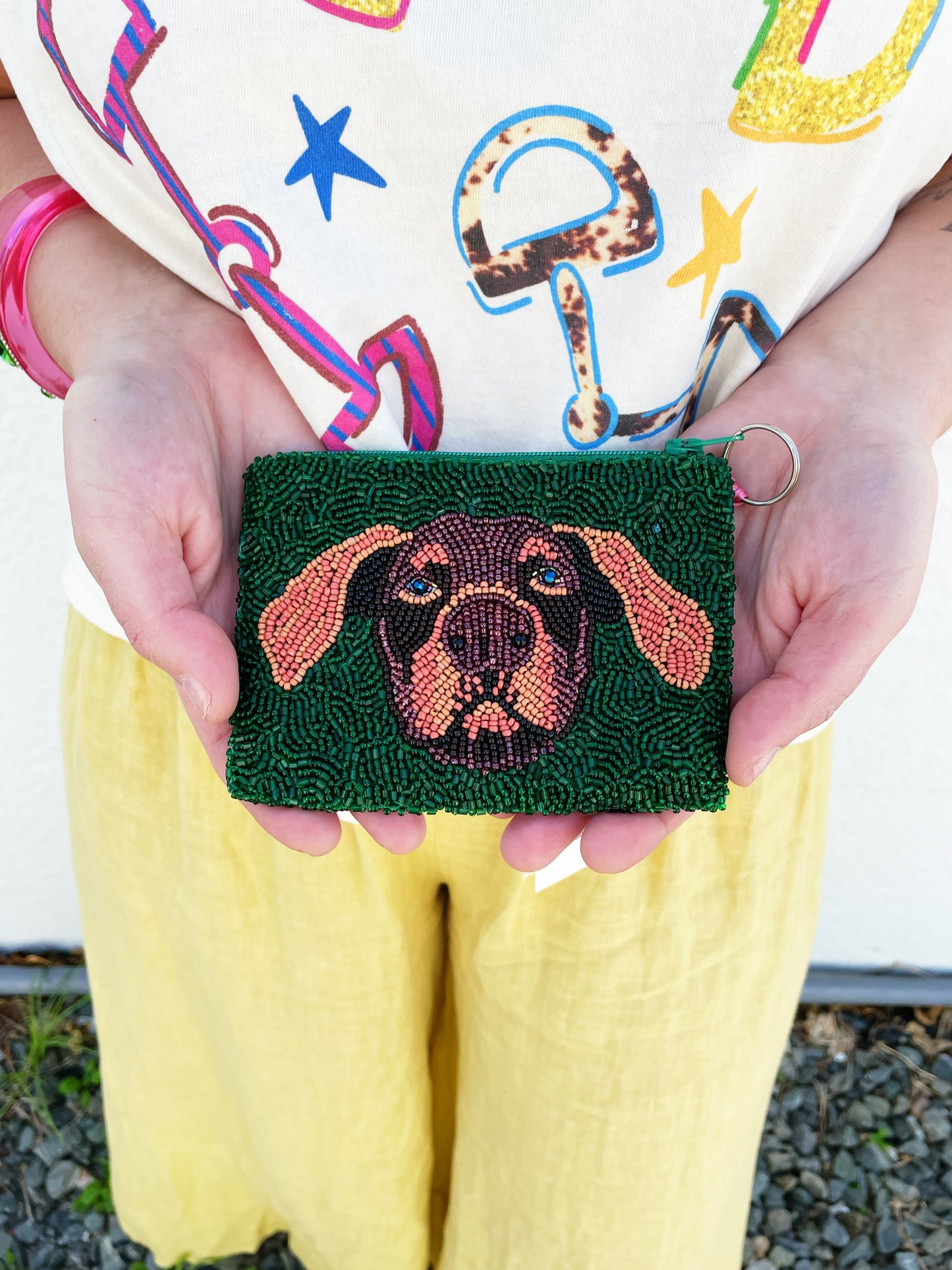 Custom Beaded Dog Coin Purse - double sided- 2 dogs
