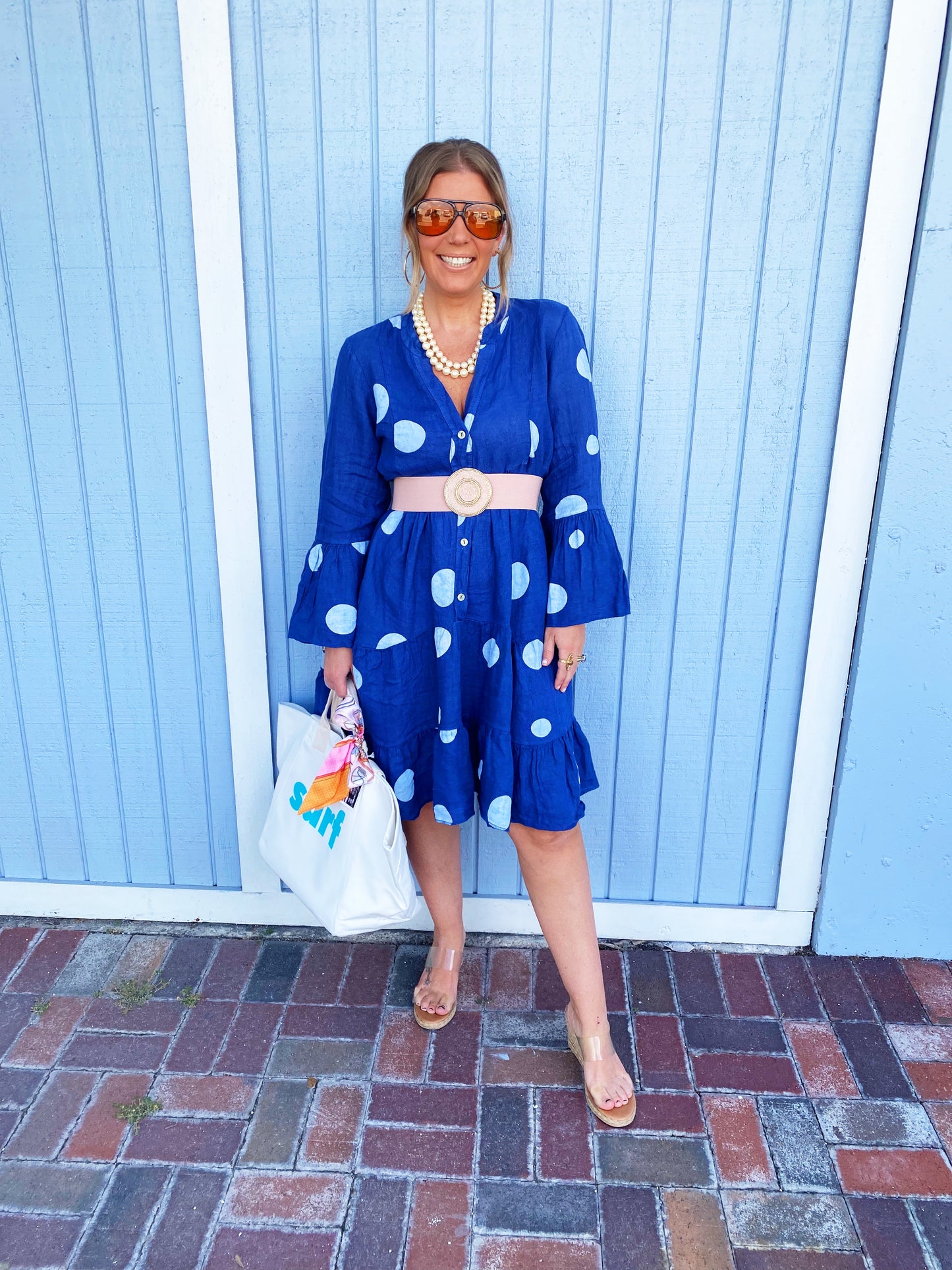 Linda Polka Dot Dress in Blue