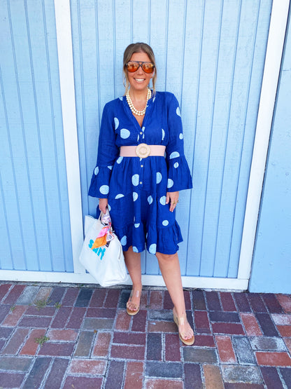 Linda Polka Dot Dress in Blue