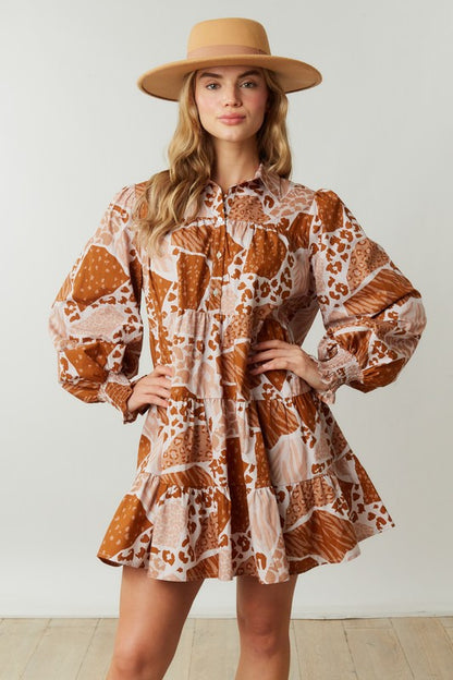 Camo Print Shirt Dress With Tiered Bottom