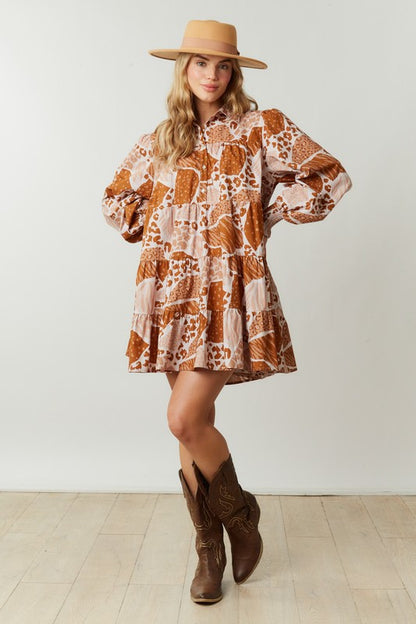 Camo Print Shirt Dress With Tiered Bottom