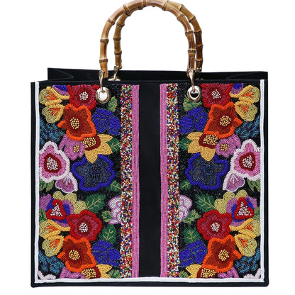 Custom Beaded Monogram Tote *Bamboo Handle