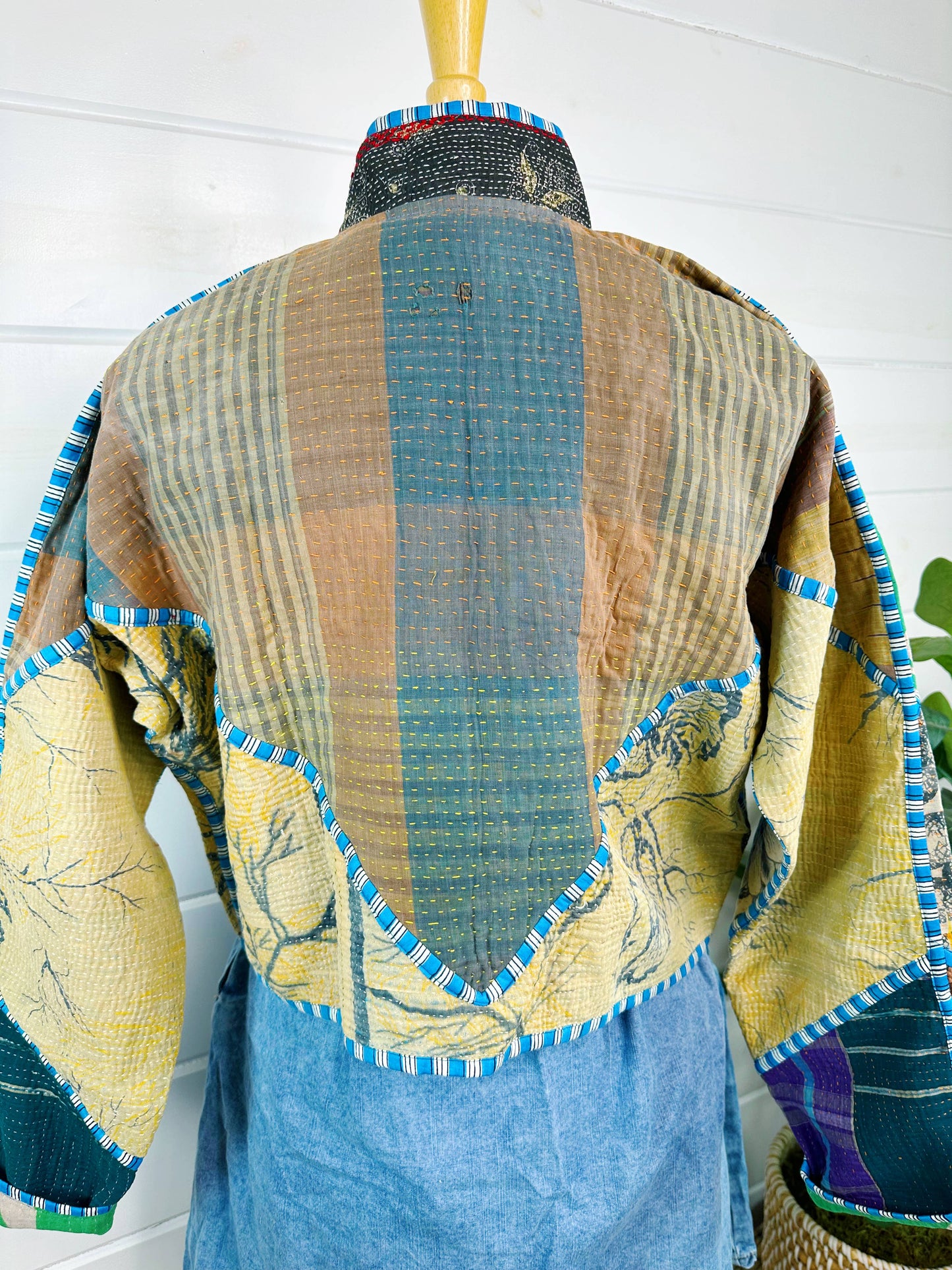 One of a Kind- Vintage Kantha Patchwork Bomber - Green