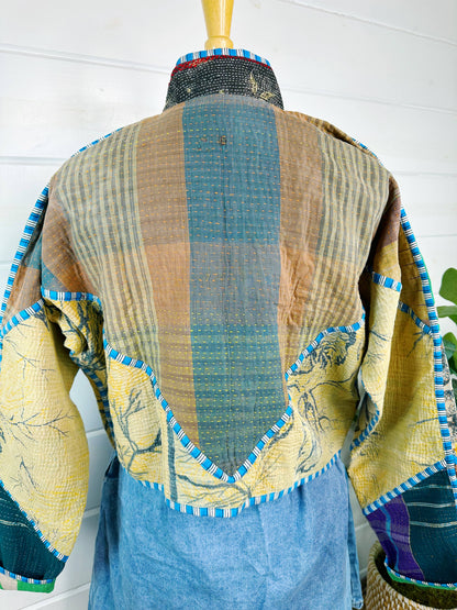 One of a Kind- Vintage Kantha Patchwork Bomber - Green
