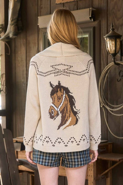 Horse Jacquard Shawl Knit Cardigan