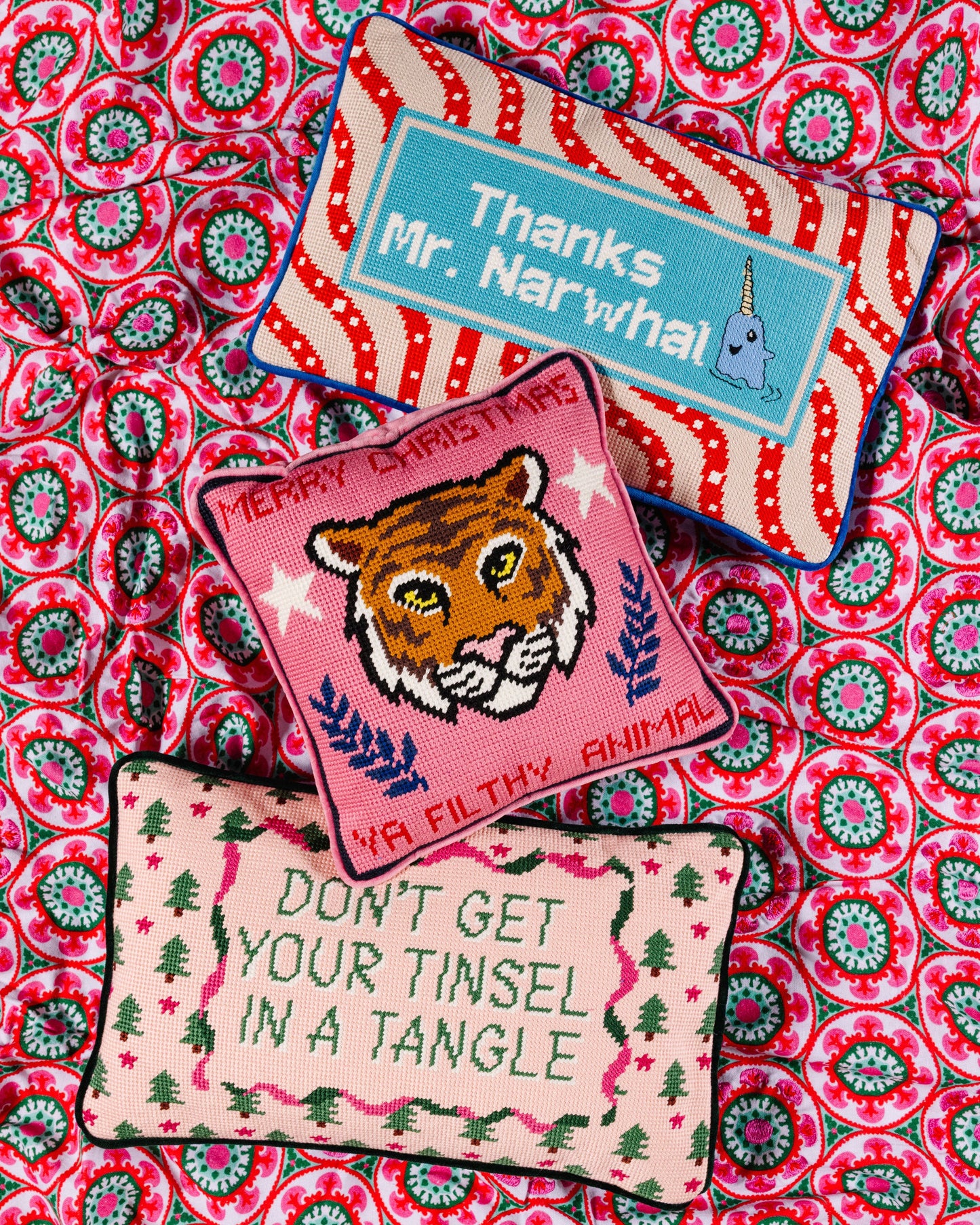 Tinsel in a Tangle Needlepoint Pillow