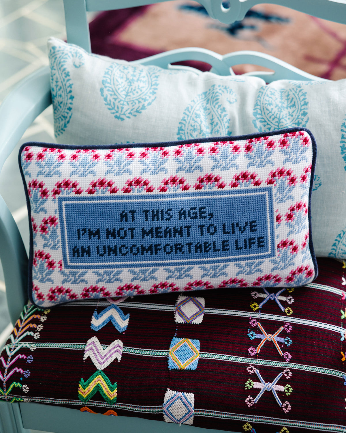 Uncomfortable Needlepoint Pillow