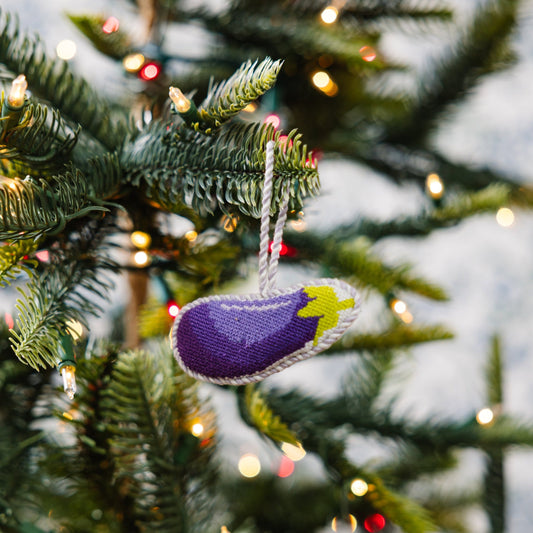 Needlepoint Icon Ornament - Eggplant Emoji