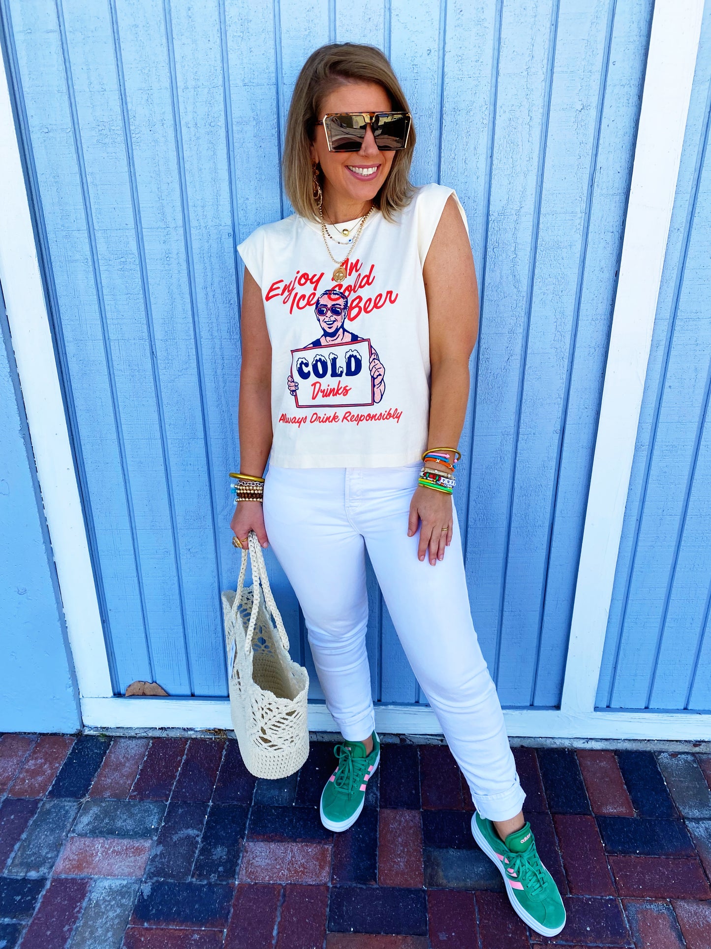 Enjoy An Iced Cold Beer, Summer Vintage Cropped Muscle Tank-