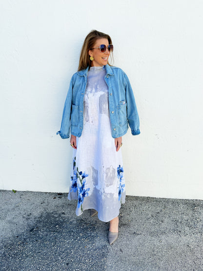 Jenny Dress in White Watercolor