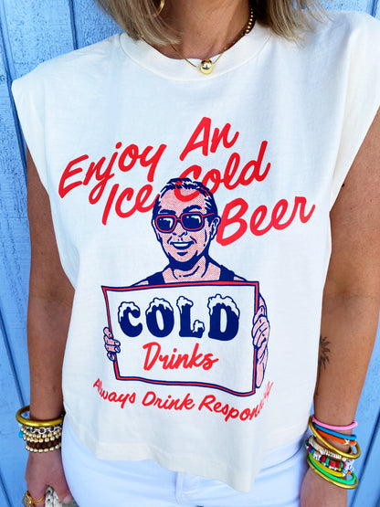 Enjoy An Iced Cold Beer, Summer Vintage Cropped Muscle Tank-