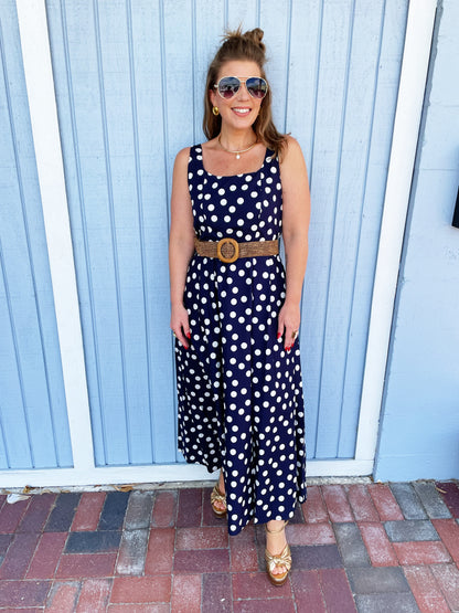Polly Polka Dot Dress Navy