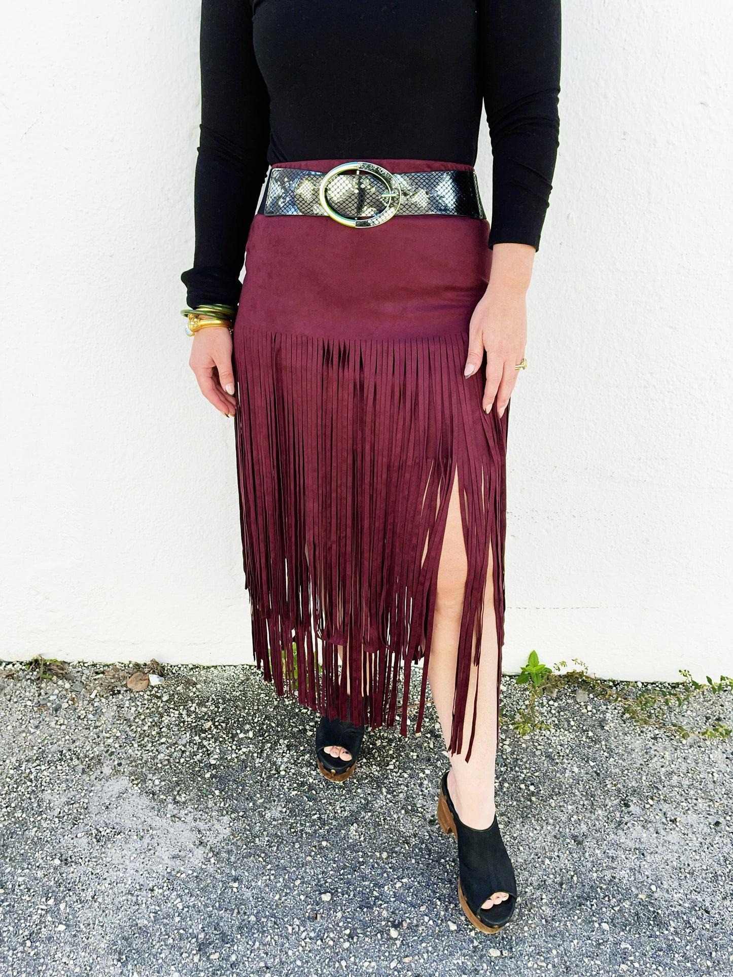 Katrina Fringe Skirt in Merlot