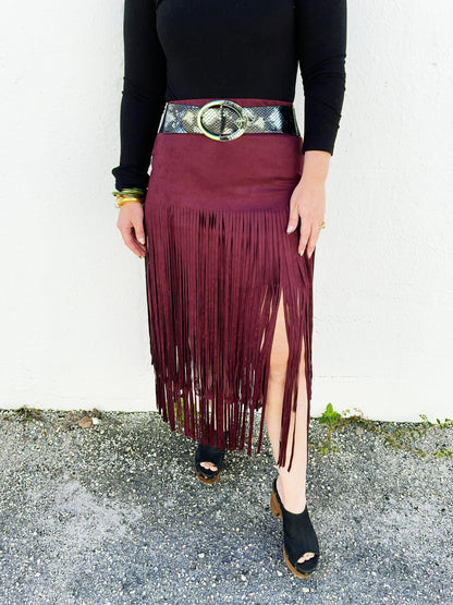 Katrina Fringe Skirt in Merlot