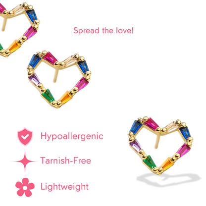 Tiny Colorful Rhinestone Heart Studs