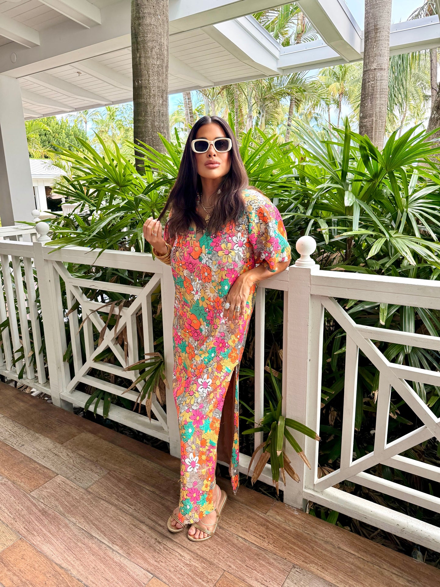 Leighton Coral Cascade Maxi Dress