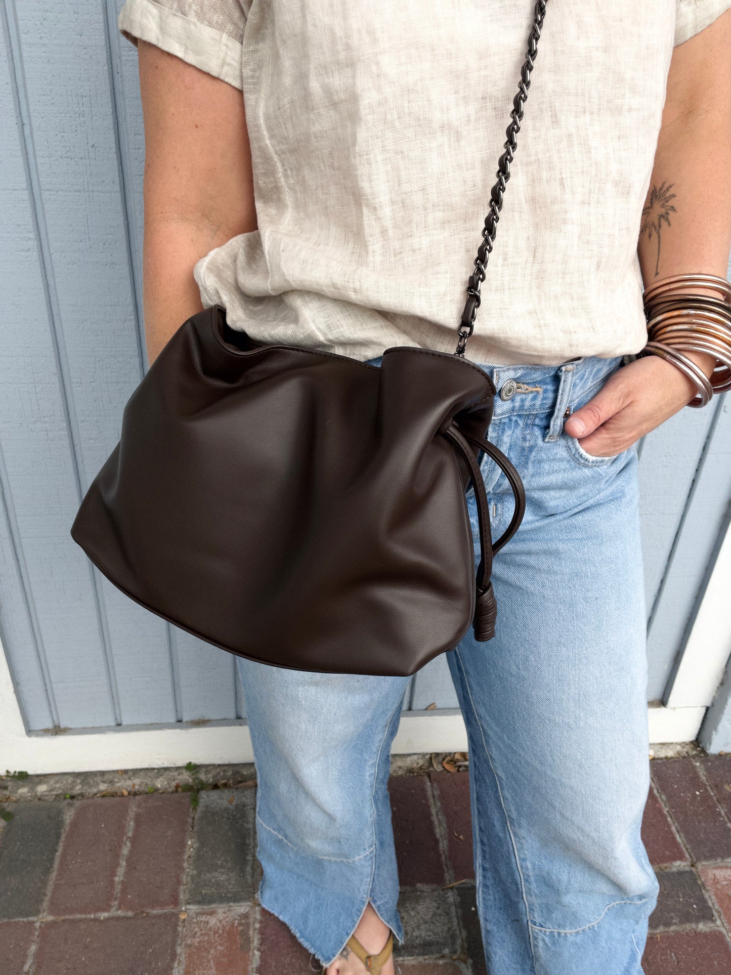 Taylor Convertible Crossbody- Chocolate Vegan Leather