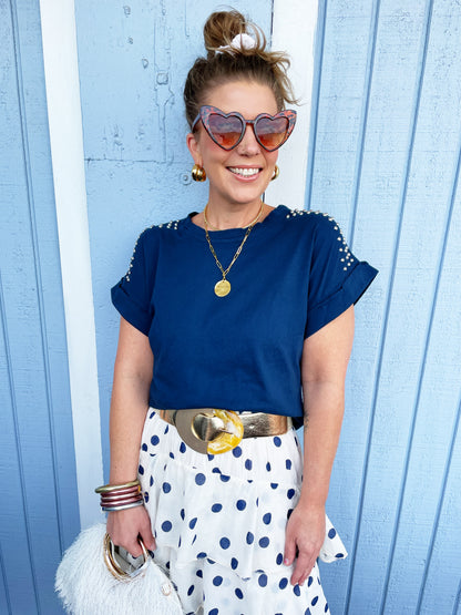Alice Tee in Navy with Studs