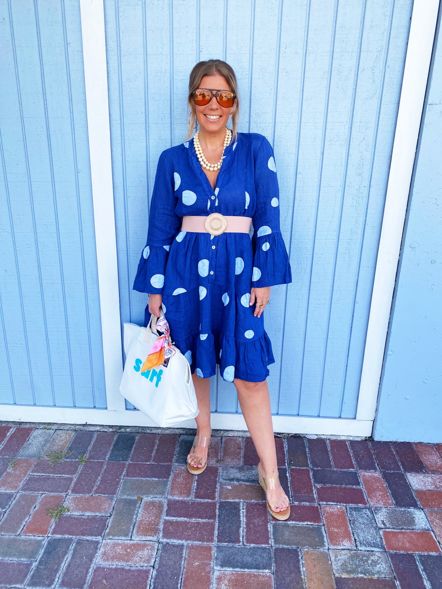 Linda Polka Dot Dress in Blue