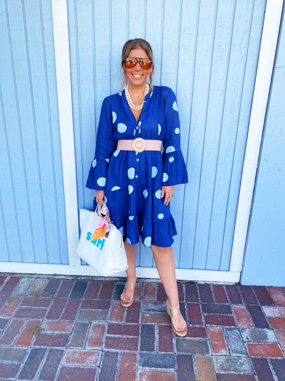 Linda Polka Dot Dress in Blue