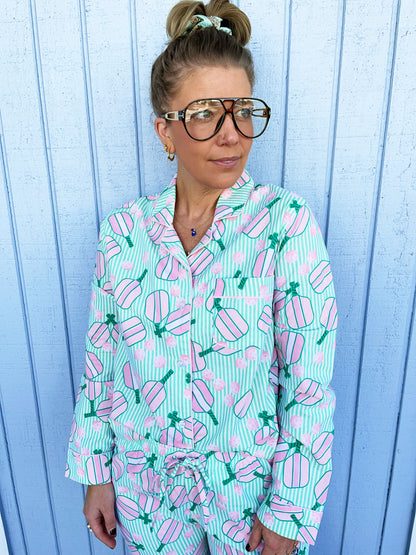 Pickleball Pajama Set with Pants & Long Sleeve Top