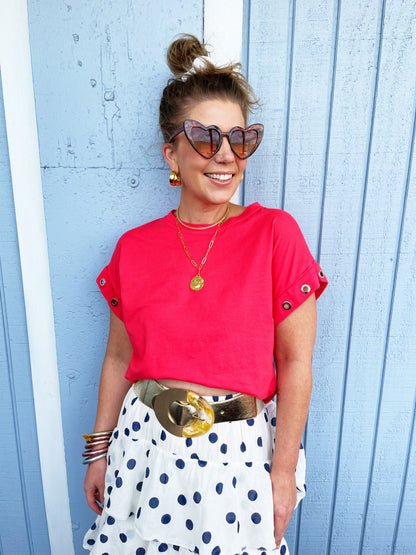 Alice Tee in Red Grommets