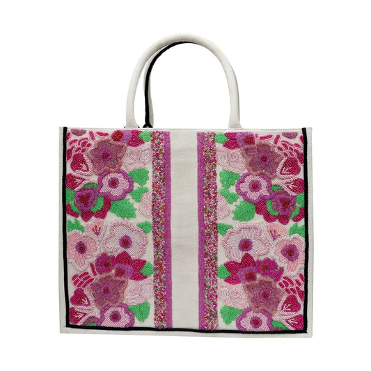 Custom Beaded Pink Floral Bag- Add Initials