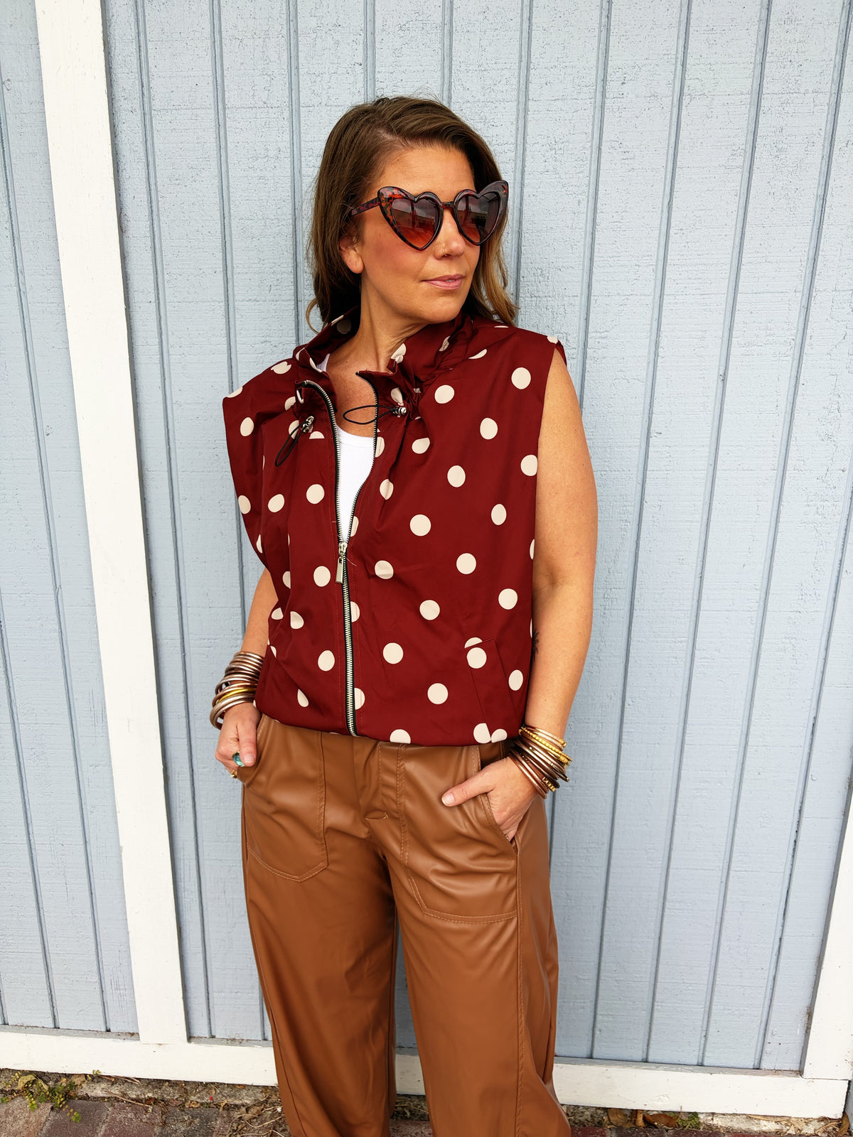 Polly Polka Dot Vest - Burgandy