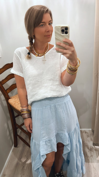 Suzanne V Neck Tee in White