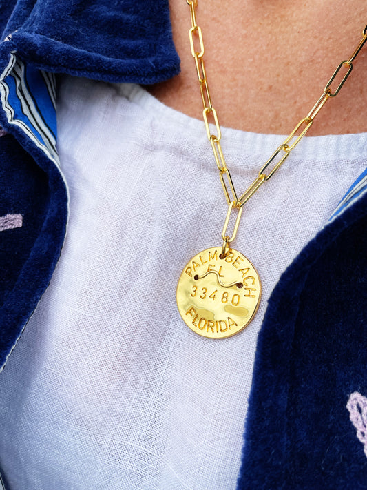 Beach Tag Charm Necklace – 18k Gold Plated